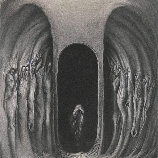 Prompt: Zdzisław Beksiński painting of the portal to hell