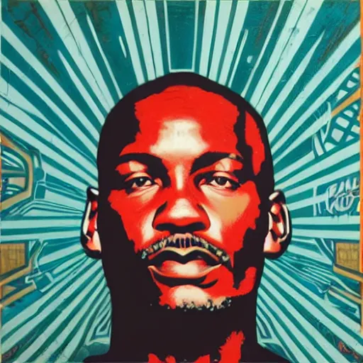 Prompt: Sideview Portrait of Michael Jordan Shepard Fairey