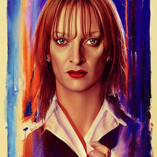 Image similar to Uma Thurman in Kill Bill (2003), full body portrait by Mad Dog Jones and Karol Bak