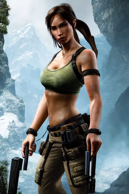 Prompt: Lara Croft as a DOA character, photorealism, full body, white ambient background, unreal engine 5, hyperrealistic, highly detailed, XF IQ4, 150MP, 50mm, F1.4, ISO 200, 1/160s, natural light, Adobe Lightroom, photolab, Affinity Photo, PhotoDirector 365, realistic
