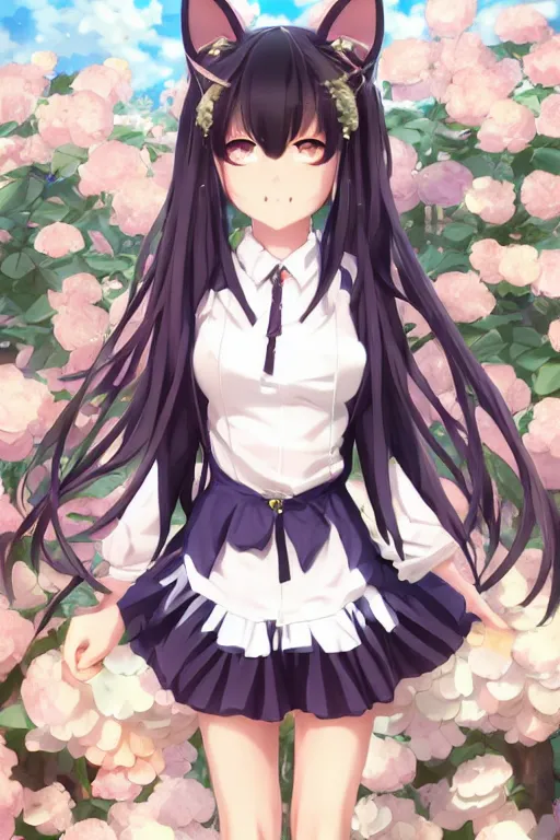 Prompt: nekopara fantastically detailed shining eyes vn modern anime style art vibrant mouth smile detailed cat ears cat girl nekomimi dress portrait shinkai makoto Studio ghibli Sakimichan Kentaro Miura Stanley Artgerm Lau WLOP Rossdraws James Jean Marc Simonetti elegant highly detailed digital painting artstation Unreal Engine 4k 8k ultra HD pixiv