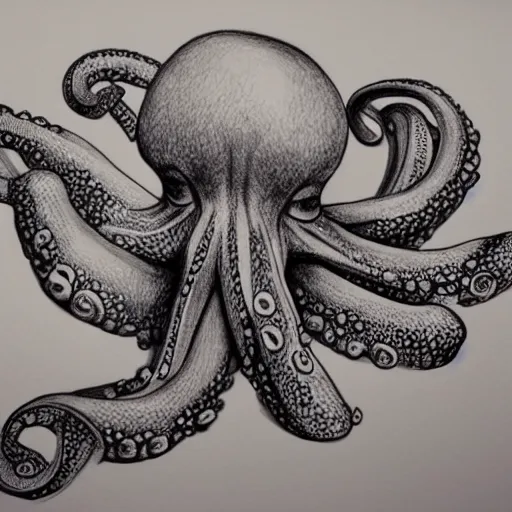 Prompt: photorealistic octopus drawing a female model