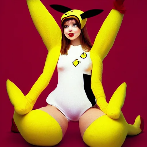 Image similar to elegant woman dressed up as pikachu, wearing stockings, digital art, rutkowsky, David Hamilton,