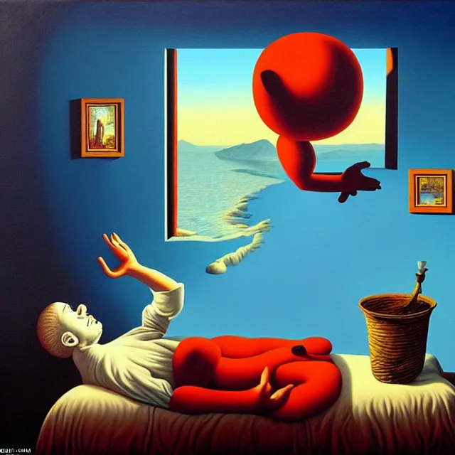 Image similar to an oil on canvas portrait painting of a clown waking up to start a new day, surrealism, surrealist, cosmic horror, rob gonsalves, high detail