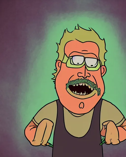 Image similar to portrait of ron perlman in the style of justin roiland. cinematic lighting. style of rick & morty. photographic, photography. by justin roiland