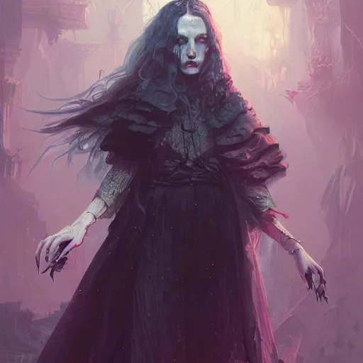 Image similar to painting of a pale witch, illustration, artistic, colorful, hyper detailed, in the style of Greg Rutkowski,