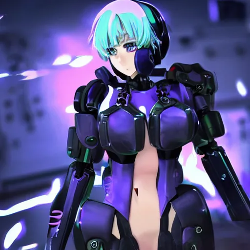 Image similar to a digital anime waifu demon operating a mech suit