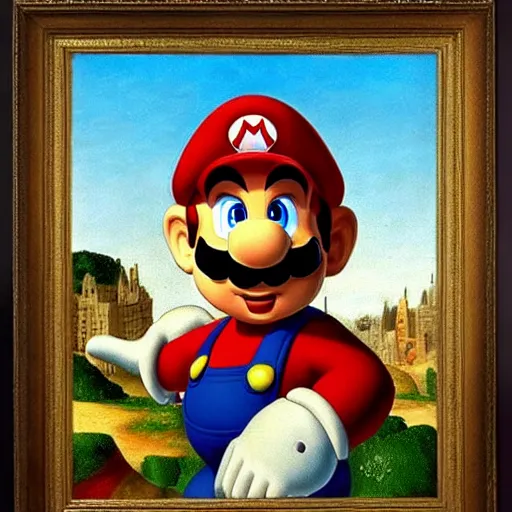 Prompt: a beautiful portrait of super - mario!!!!!! renaissance painting by da vinci