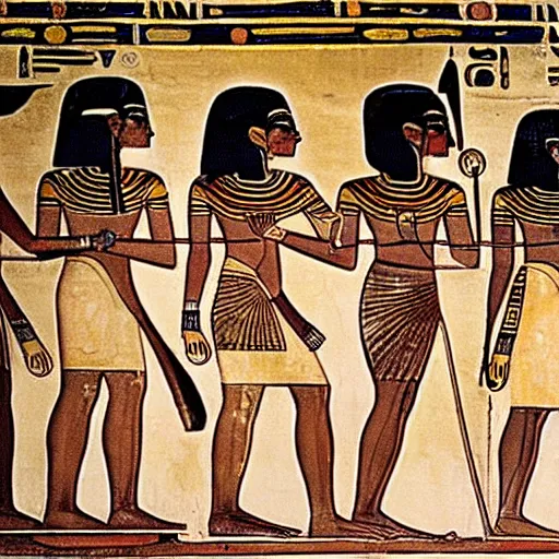 Image similar to ancient egyptian art of set working on a computer