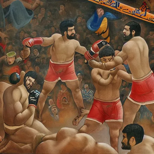 Image similar to persian painting of an MMA match