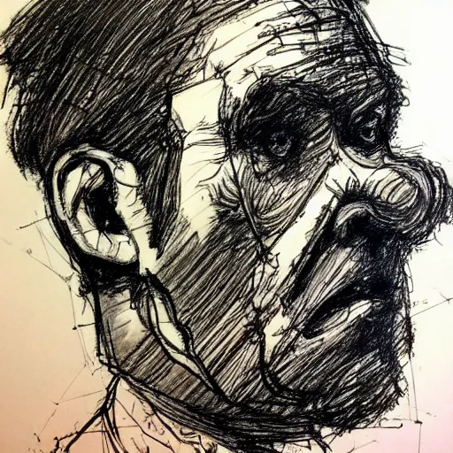 Prompt: a realistic yet scraggly portrait sketch of the side profile of a stern and sophisticated patrick star, trending on artstation, intricate details, in the style of frank auerbach, in the style of sergio aragones, in the style of martin ansin, in the style of david aja, in the style of mattias adolfsson