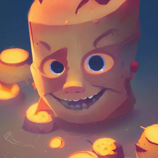 Image similar to slice of toasted with a face, cute pixar character, volumetric lighting, dynamic composition, fantasy, hyper detailed, ultra realistic, sharp focus, octane render, concept art by sachin teng and sergey kolesov and ruan jia and heng z