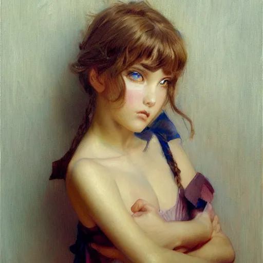 Prompt: a portrait of beautiful pouting anime girl, painting by gaston bussiere, craig mullins, j. c. leyendecker