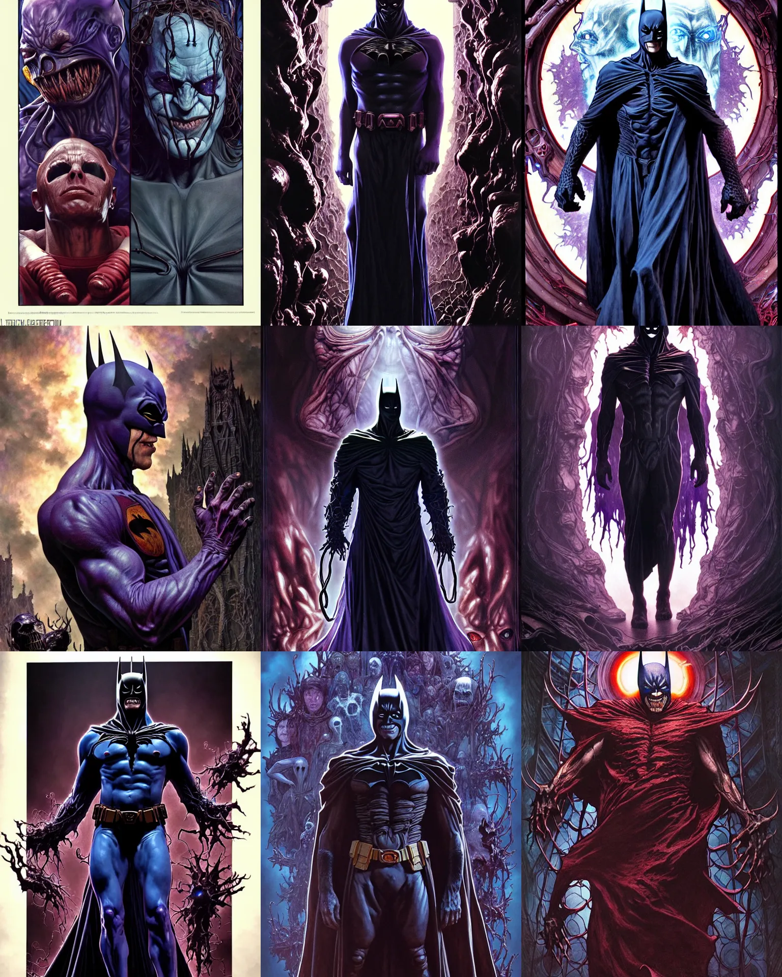 Prompt: the platonic ideal of the dark knight of cletus kasady ultimate carnage thanos dementor doctor manhattan chtulu nazgul, detailed, intricate, hyperrealism, intense, scary, decay, dmt, art by brock hofer and artgerm and greg rutkowski and alphonse mucha