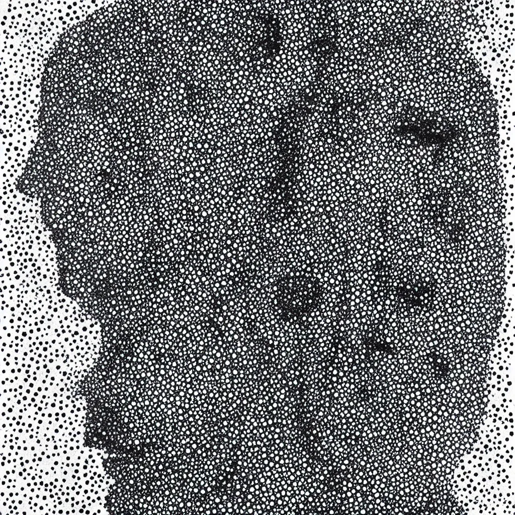 Image similar to face made out of planet, faceless people dark, dots, drip, stipple, pointillism, technical, abstract, minimal, style of francis bacon, asymmetry, pulled apart, cloak, hooded figure