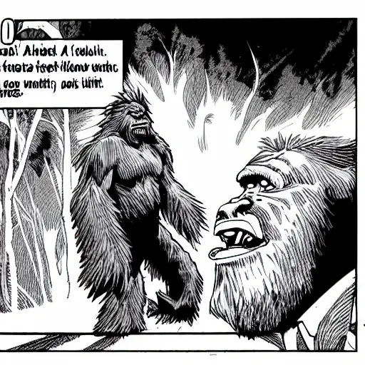 Image similar to bigfoot smoking a cigar, manga panel,