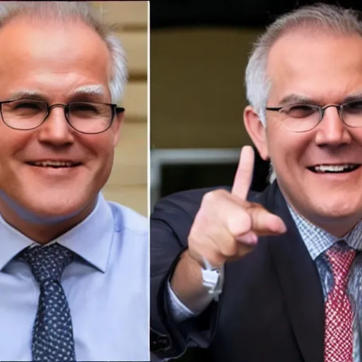 Prompt: spiderman meme but with scott morrison pointing at other scott morrisons