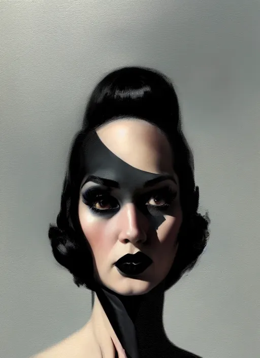 Image similar to portrait of a woman with a crooked nose and a confident expression, 1 9 6 0 s, black clothes, goth, punk, brightly coloured hair, funk, intricate, elegant, highly detailed, digital painting, artstation, concept art, smooth, sharp focus, illustration, art by wlop, mars ravelo and greg rutkowski