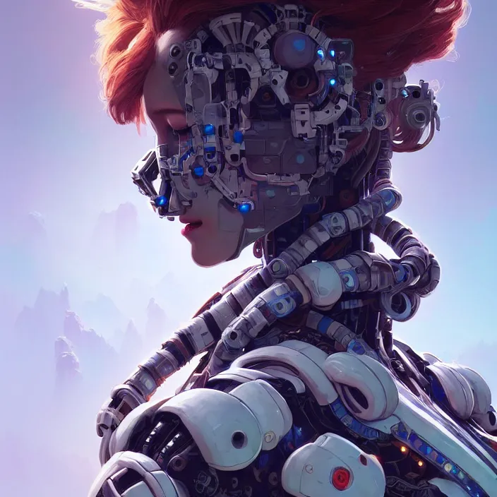 Prompt: portrait of a robot astronaut, floral! horizon zero dawn machine, intricate, elegant, highly detailed, digital painting, artstation, concept art, smooth, sharp focus, illustration, art by artgerm and greg rutkowski and alphonse mucha, 8 k