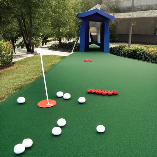 Image similar to mini golf on a giant bed