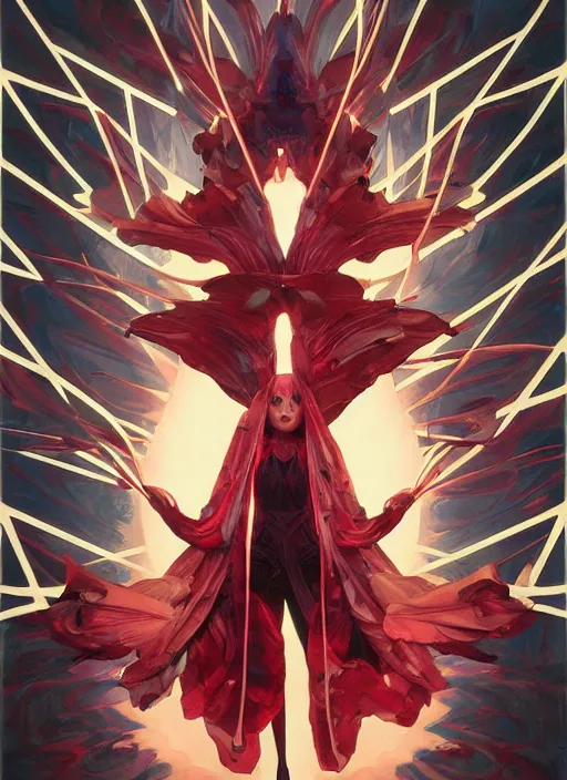 Image similar to symmetry! portrait of spawn, red spike aura in motion, floating pieces, painted art by tsuyoshi nagano, greg rutkowski, artgerm, alphonse mucha, spike painting