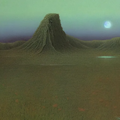 Prompt: A Landscape by Zdzisław Beksiński and Peter Elson