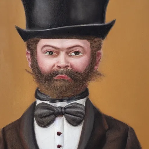 Image similar to detailed portrait painting of a gentleman Dwarf wearing brown tuxedo and top hat