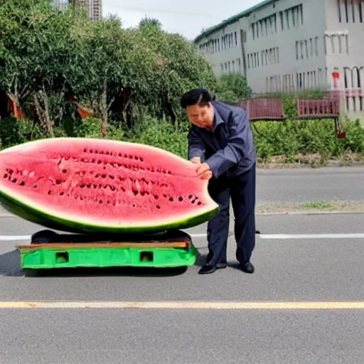 Image similar to xi jinping selling watermelons on the side of the road