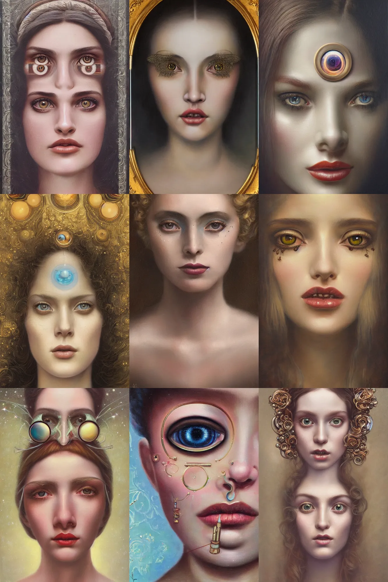 Image similar to a beautiful ultradetailed vintage photo of a woman with multi - eyed by alex garant, by tom bagshaw and anna dittman, oil painting, portrait, 2 4 mm lens, golden ratio composition, detailed face, studio photography, very detailed, humanoids, artstation, 8 k, highly coherent