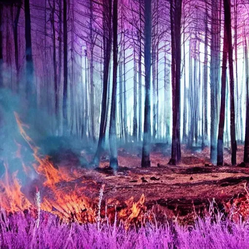 Image similar to a forest fire with purple flames