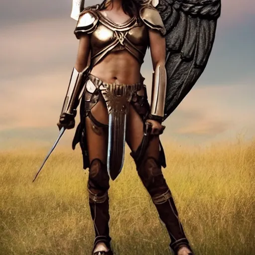 Image similar to full body photo of a cute skinny woman as a valkyrie warrior,