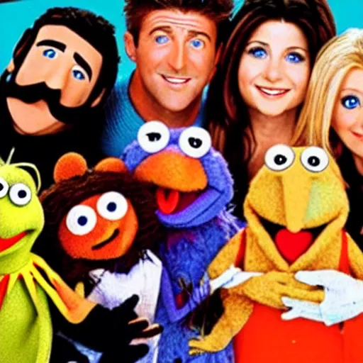 Image similar to the cast of Friends as muppets in a cafe