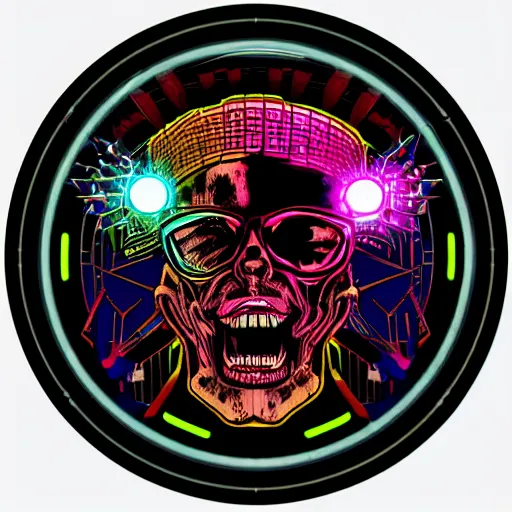 Image similar to sticker of a rock band, name is tripmachine, on the sticker is a 3 d render of a huge futuristic steampunk power generator, 8 k, fluorescent colors, halluzinogenic, multicolored, exaggerated detailed, silk screen art