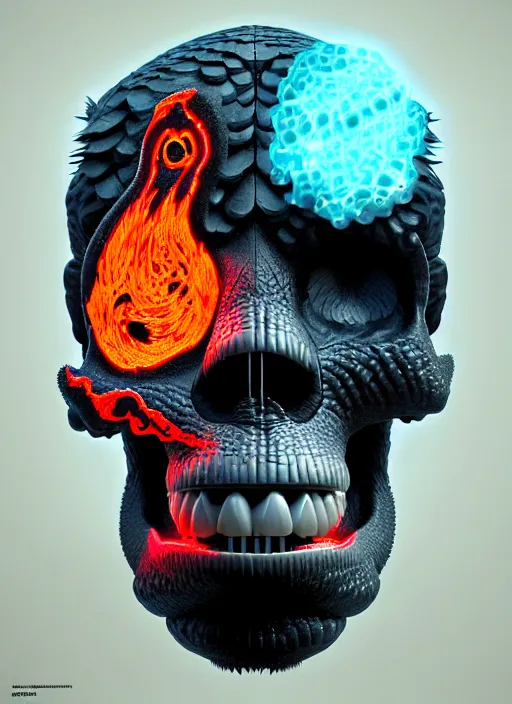 Image similar to 3 d ape shaman mage profile portrait, sigma 5 0 0 mm f / 5. beautiful intricate highly detailed quetzalcoatl skull and feathers. bioluminescent, plasma, lava, ice, water, wind, creature, thunderstorm! artwork by tooth wu and wlop and beeple and greg rutkowski, 8 k trending on artstation,