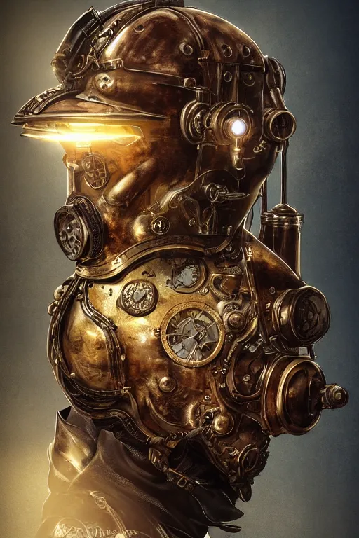 Image similar to steampunk helmet fantasy art mask robot ninja stylized digital illustration sharp focus, elegant intricate digital painting artstation concept art global illumination ray tracing advanced technology chaykin howard and campionpascale and cooke darwyn and davis jack