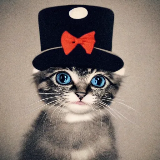 Image similar to cute kitten wearing a tophat and monocle