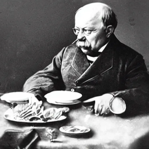 Image similar to Otto von Bismarck eating pickled Herring