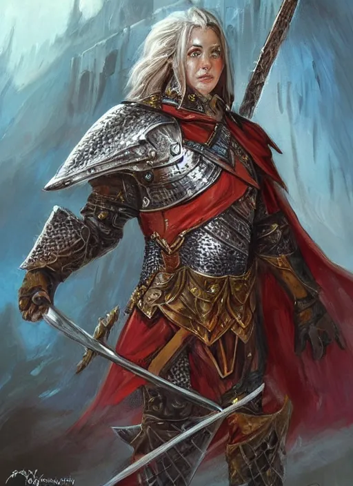 Prompt: knight guard, ultra detailed fantasy, dndbeyond, bright, colourful, realistic, dnd character portrait, full body, pathfinder, pinterest, art by ralph horsley, dnd, rpg, lotr game design fanart by concept art, behance hd, artstation, deviantart, hdr render in unreal engine 5