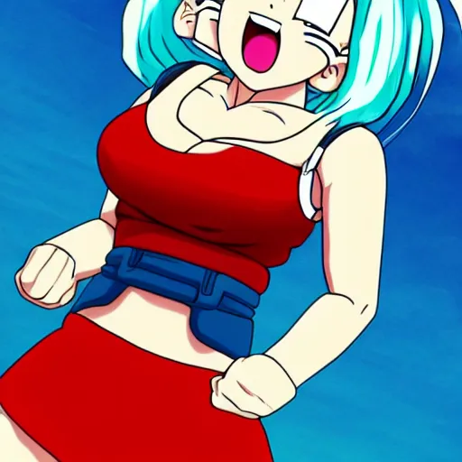 Prompt: Bulma from Dragon Ball, Anime Style