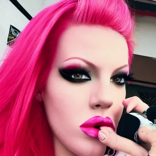 Image similar to jeffree star 2 0 0 0 s selfie with pink red hair