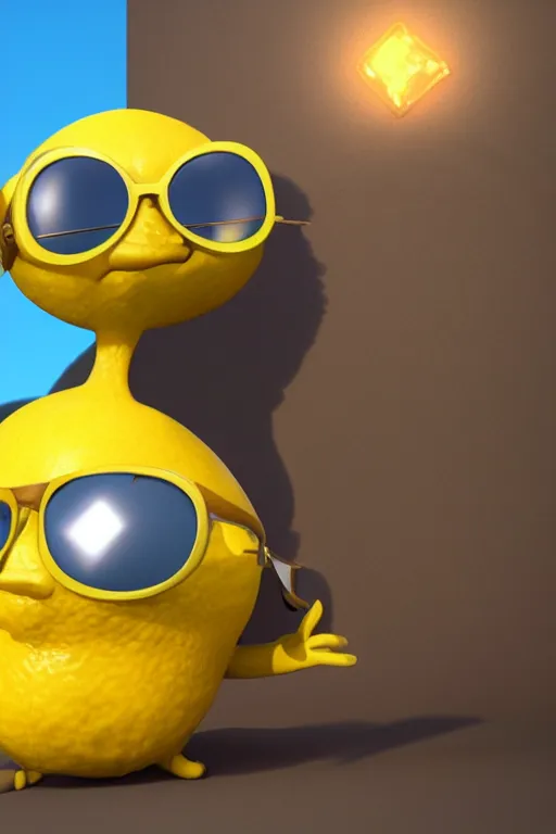 Prompt: anthropomorphic lemon game character wearing sunglasses, game character, cel-shaded, unreal engine, octane render, artstation HD