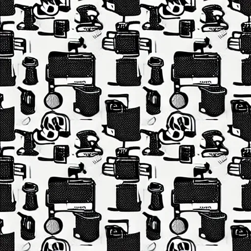 Image similar to seamless pattern showing microscopes. black and white, drawing, white background, seamless, ornament.