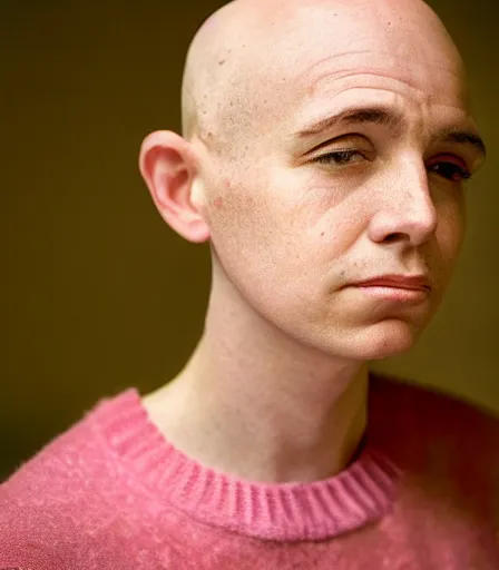 Image similar to a high quality, high detail, portrait of an attractive non - binary bald person by cig harvey