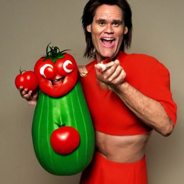 Image similar to jim carrey in a tomato costume