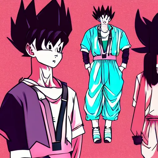 Image similar to streetwear fashion influencer character minimalistic illustration pastel colors dragon ball anime style