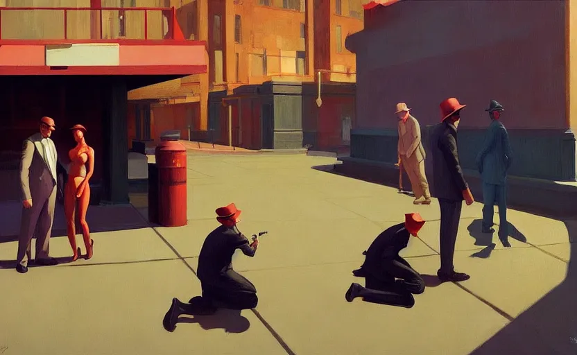 Prompt: detectives on crime scene, very coherent, painted by Edward Hopper, Wayne Barlowe, painted by James Gilleard, airbrush, art by JamesJean
