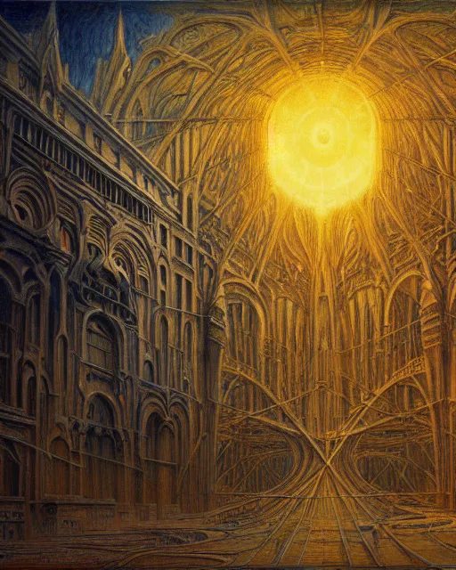 Image similar to unfinished building by jean delville, darkacademia fisheye apocalyptic cosmic, archdaily, wallpaper, highly detailed, trending on artstation.