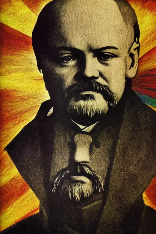 Image similar to art in heaven style, lenin in heaven, clear color art in 4 k