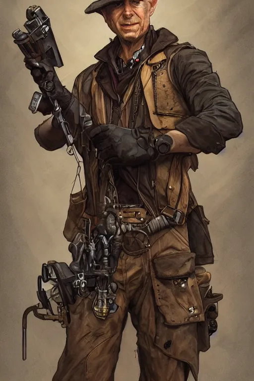 Image similar to elmer fudd as a steampunk cyborg, portrait, western, steampunk, duster, fantasy, intricate, elegant, highly detailed, digital painting, artstation, concept art, sharp focus, illustration, art by artgerm and greg rutkowski and alphonse mucha