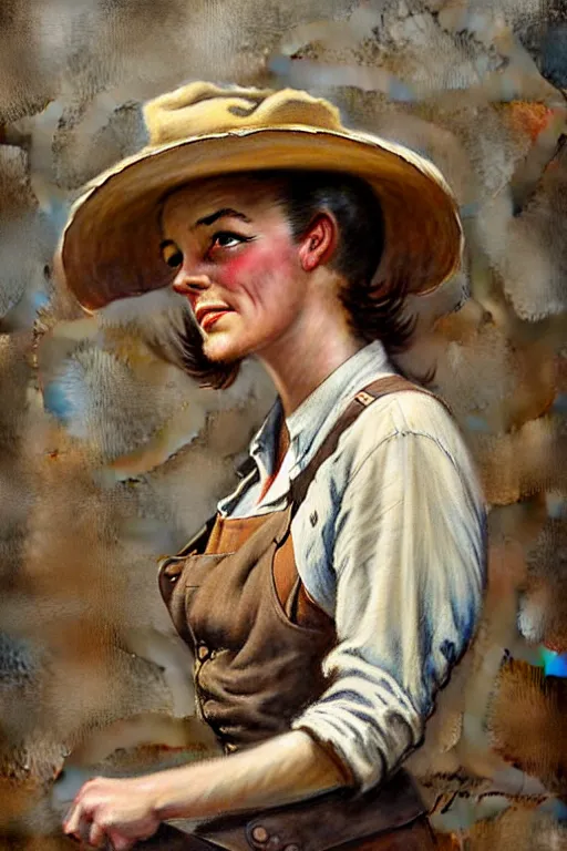 Image similar to (((((1950s wold west pioneer woman cover art . muted colors.))))) by Jean-Baptiste Monge !!!!!!!!!!!!!!!!!!!!!!!!!!!